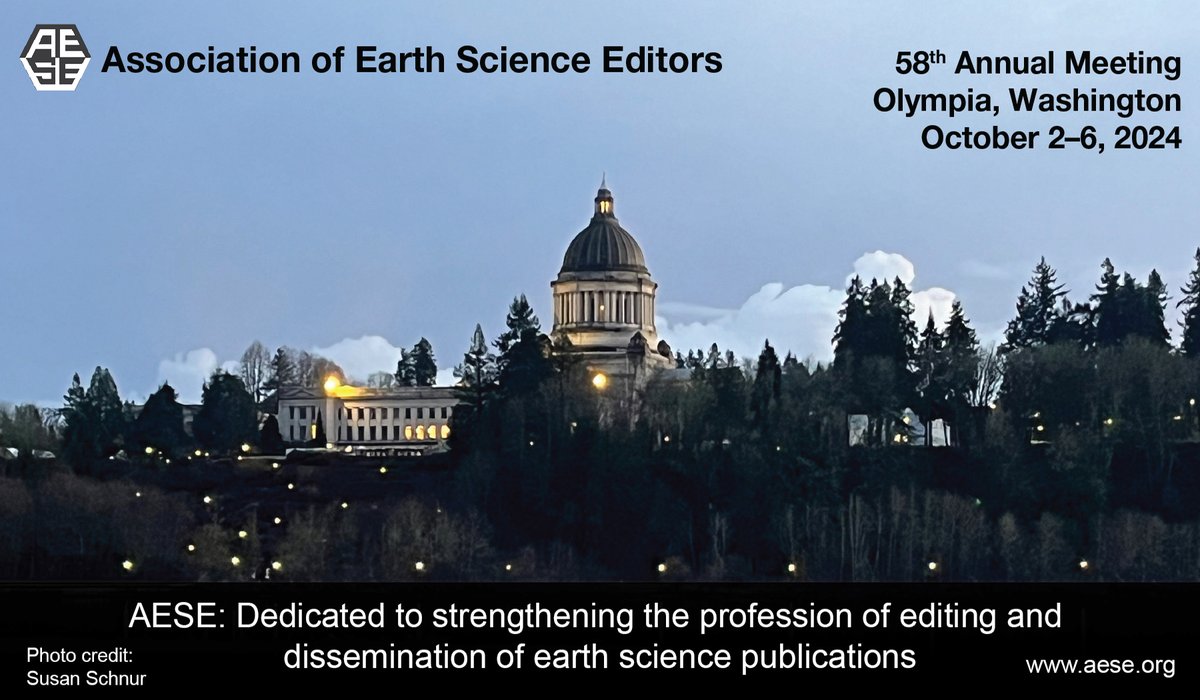 Plan now for Association of Earth Science Editors’ Annual Meeting, Olympia, WA, Oct 2-6. Register today. Call for abstracts for talks based on any earth science-related themes and (or) aspects of publishing such material; deadline Aug 23. Learn more: aese.org