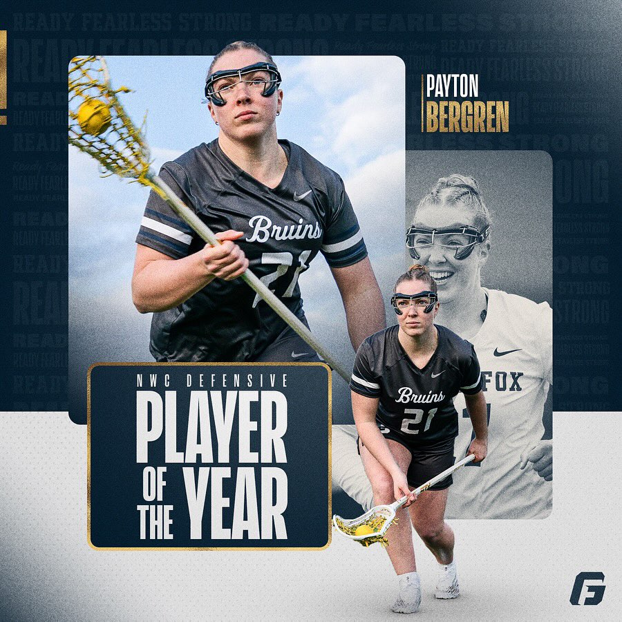 🥍WLAX Story: shorturl.at/dBJK2 10 Bruins were named to All-NWC teams, with Payton Bergren Named Defensive Player of the Year! #BruinsStandTall | #d3lacrosse