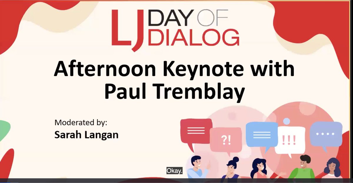 Catching up on LJDOD That I missed yesterday and of course beginning with the keynote featuring @paulGtremblay and @SarahVLangan1
