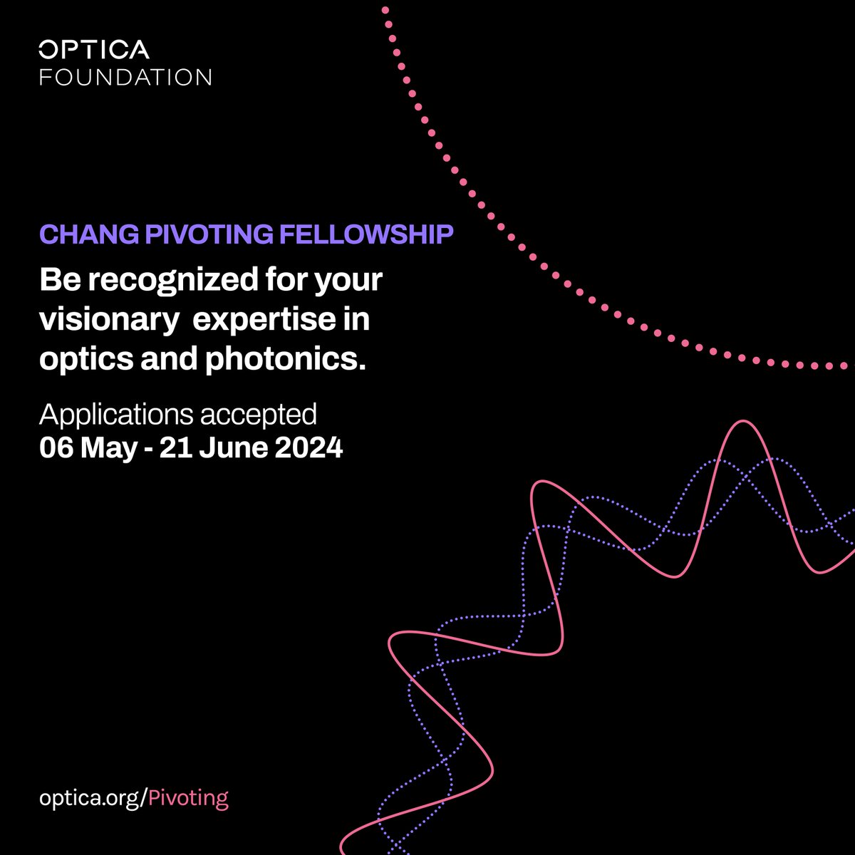 The world needs optics visionaries. Apply for the Chang Pivoting Fellowship to take your expertise outside of the lab through public policy, government, journalism and other #career paths to advance science and improve society! Apply by 21 June: ow.ly/uHJ850RzBaS
