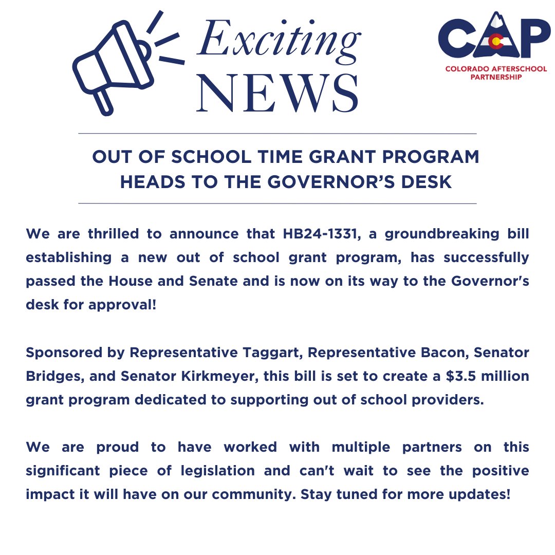 🎉 Exciting news! The OST grant has made its way to the governor's desk! This program will play a crucial role in providing more resources and opportunities for programs that offer children meaningful experiences outside the classroom. More updates coming soon! 🙌✨