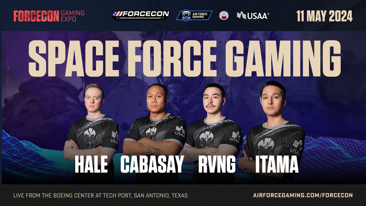 Meet the @ussfgaming team competing for the Armed Forces Esports Championship at #FORCECON! 🔥 Hale 🔥 Cabasay 🔥 rvng 🔥 Itama We're still live with Day 1 on twitch.tv/airforcegaming! Tune in and support your favorite teams.