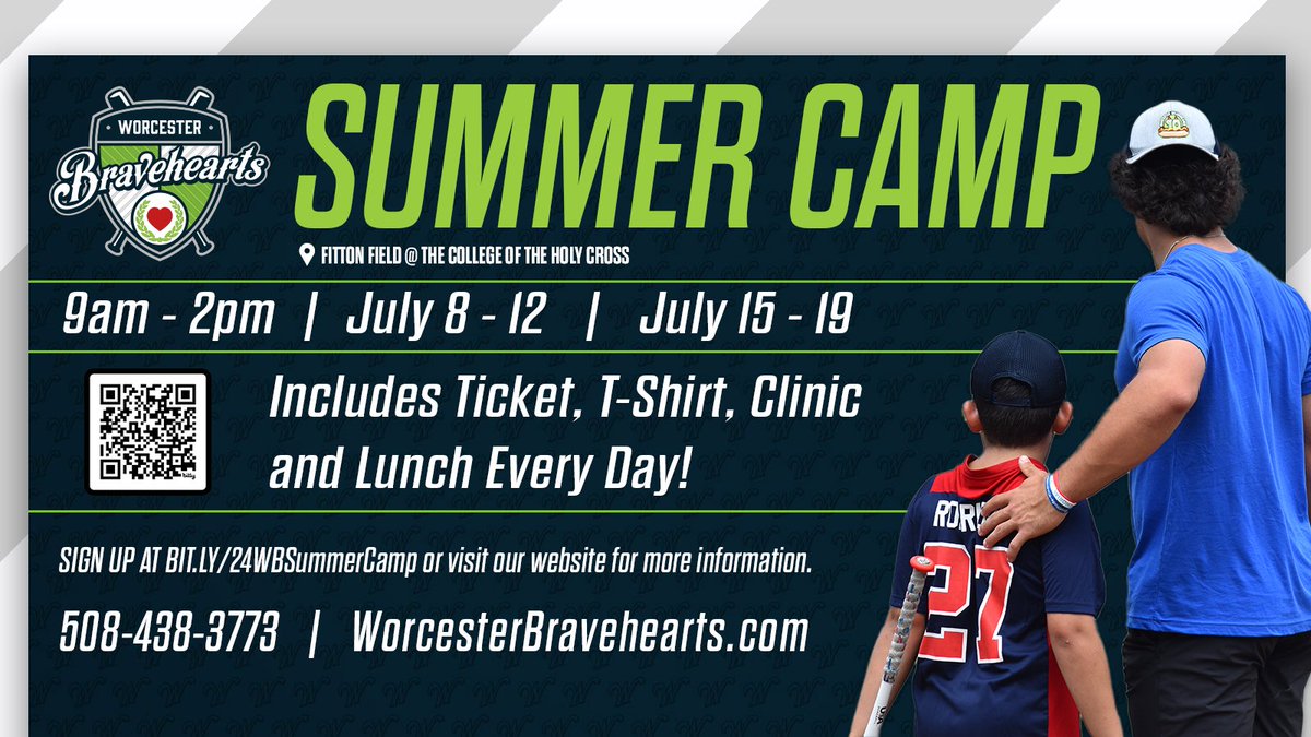 Sign up for Worcester Bravehearts Summer Camp! Week 1 July 8-12 Week 2 July 15-19 Ages 6-12 🔗 bit.ly/24WBSummerCamp