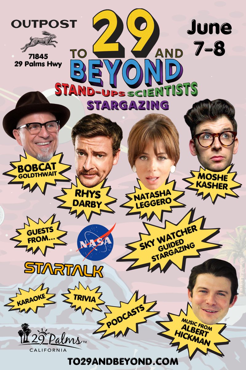 Andy Wood (@andytwood) on Twitter photo Our full lineup for To 29 and Beyond is up! You can catch <a href="/rhysiedarby/">Rhys Darby</a> <a href="/natashaleggero/">Natasha Leggero</a> <a href="/moshekasher/">Moshe Kasher</a> Bobcat Goldthwait <a href="/farahalibay/">Farah Alibay</a> <a href="/natalia13reagan/">Natalia "Vaccinate Your Kids" Reagan 🐒🏳️🌈</a> <a href="/mattkirshen/">Matt Kirshen</a> <a href="/jessecase/">Jesse Case</a> <a href="/BryanCooking/">Bryan Cook</a> <a href="/TroyWalkeresq/">LonelyFans 🇺🇸</a> <a href="/ProbablyScience/">Probably Science</a> & more June 7-8 in 29 Palms: to29andbeyond.com #visit29 Our full lineup for To 29 and Beyond is up! You can catch <a href="/rhysiedarby/">Rhys Darby</a> <a href="/natashaleggero/">Natasha Leggero</a> <a href="/moshekasher/">Moshe Kasher</a> Bobcat Goldthwait <a href="/farahalibay/">Farah Alibay</a> <a href="/natalia13reagan/">Natalia "Vaccinate Your Kids" Reagan 🐒🏳️🌈</a> <a href="/mattkirshen/">Matt Kirshen</a> <a href="/jessecase/">Jesse Case</a> <a href="/BryanCooking/">Bryan Cook</a> <a href="/TroyWalkeresq/">LonelyFans 🇺🇸</a> <a href="/ProbablyScience/">Probably Science</a> & more June 7-8 in 29 Palms: to29andbeyond.com #visit29