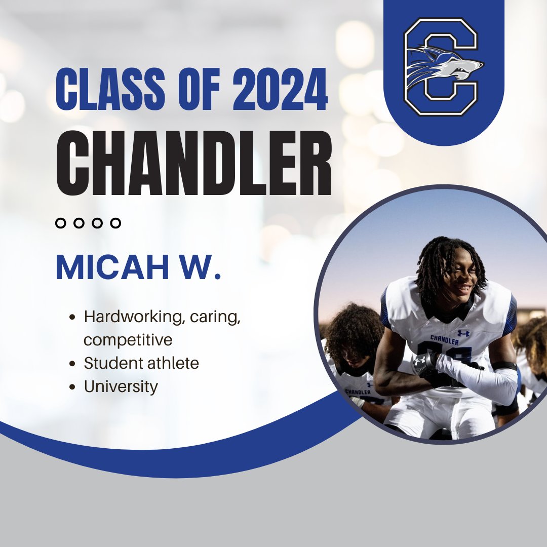 Micah W. is a hardworking, caring, and competitive student athlete who competed in sports for all 4 years. After graduation, he will study at a university. #WeAreChandlerUnified #ChandlerWolves #Classof2024 @CHSWolvesAZ