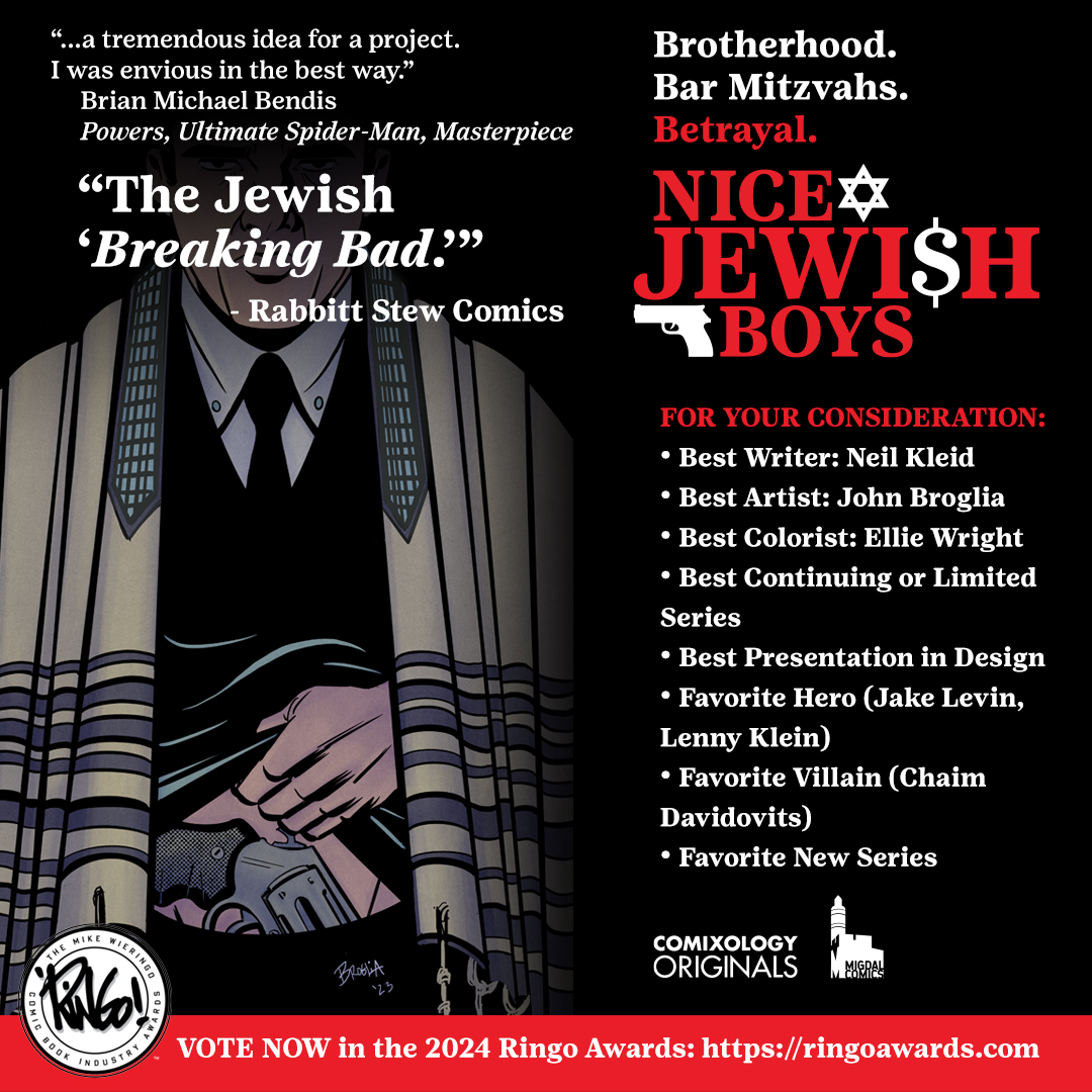 There's ONE WEEK to nominate 'Nice #Jewish Boys' for the @ringoawards! Anyone can vote here for our @Comixology Originals crime comic: ringowards.com 

#comics #comicbook #makecomics #ringoawards #ncbd #comixology