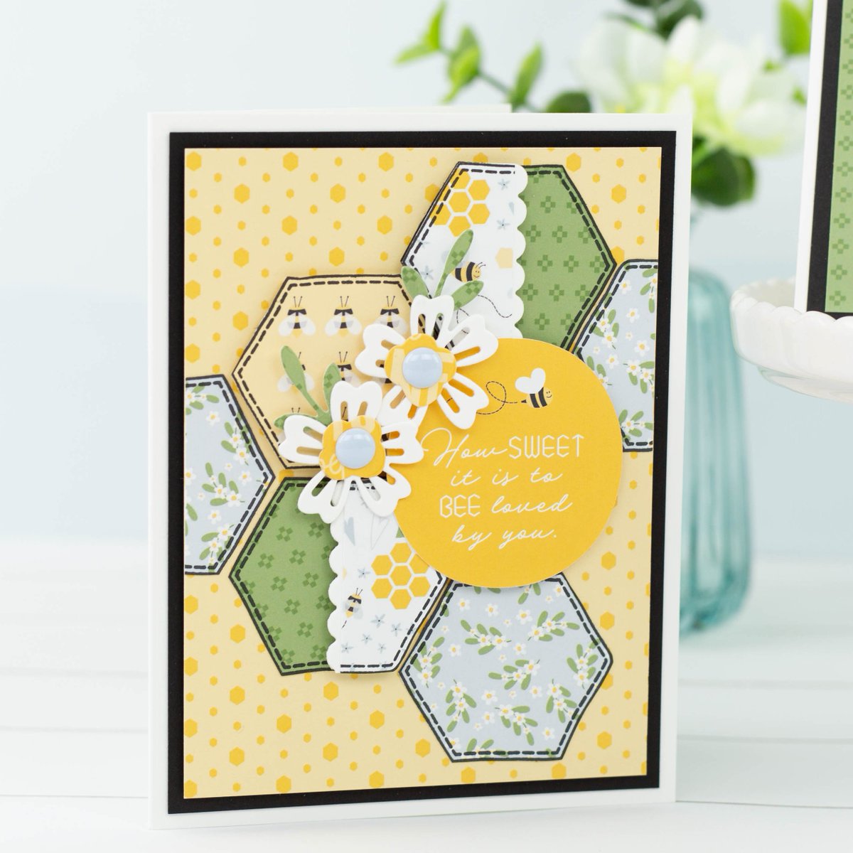 Our June Cardmaker's kit, featuring 'Sweet As Can Bee' is perfect for creating pretty patterned honeycomb backgrounds for your cards - check our this beauty! Get your kit today by clicking here: echoparkpaper.com/june-2024-card…