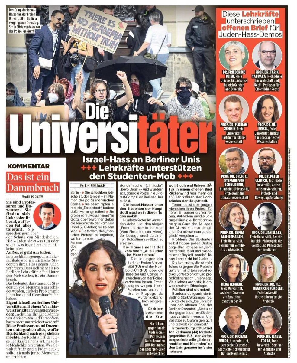 Solidarity with the colleagues in Germany — and particularly @NaikaForoutan — who stood up for the rights of their students and are now hounded by right-wing tabloids and cowardly politicians. ✊