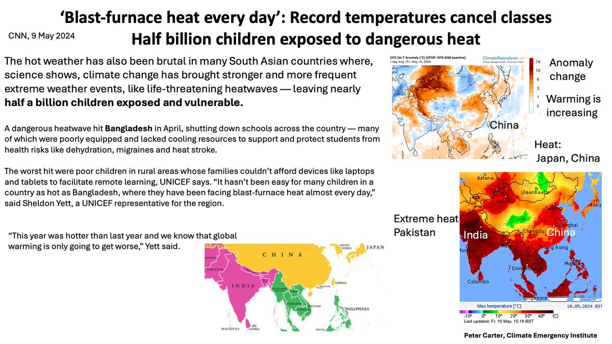 S OUTH EAST ASIA BLAST FURNACE HEAT Half billion children South East Asia exposed highly dangerous heat daily.Heat Intensifying To China & Japan Not El Niño now Record CO2 emissions & atmospheric CO2 Aerosols #heatwave #climatechange #globalwarming cnn.com/2024/05/09/asi…