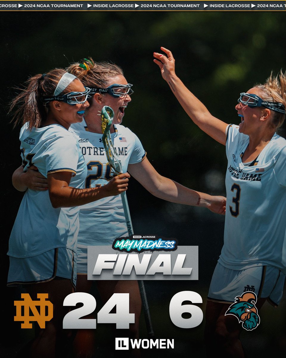 FINAL: @NDWomensLax wins it!☘️ Jackie Wolak tallied a total of 11 points (2G, 9A) to lead the Irish to a dominant win🤯 ILW Scoreboard: insidelacrosse.com/game/77070/2024