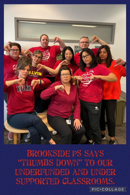 Brookside PS united in their #ETTRedforEd this week. Why? It's cause they're committed to standing up for better working conditions for teachers & learning conditions for students at the negotiations table #onted