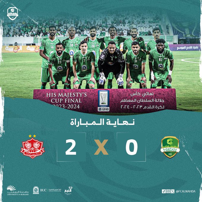 بخسارته لقب الكأس يكون نادي النهضة قد خسر كل ألقاب الموسم: 
الدوري / الكاس/ السوبر/ كأس الاتحاد / الآسيوية
موسم خالٍ من الألقاب لبطل ثنائية الموسم الماضي رغم كل الإمكانات والدعم الذي قدمته الإدارة !!!
حظاً أوفر ل"الراقي"
<a href="/fcalnahda/">نادي النهضة العماني</a>