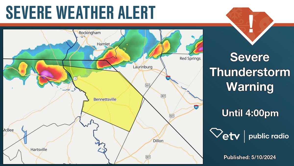 Severe Thunderstorm Warning for Marlboro County until 4:00pm. Details at bit.ly/427ZNyo #SCWX