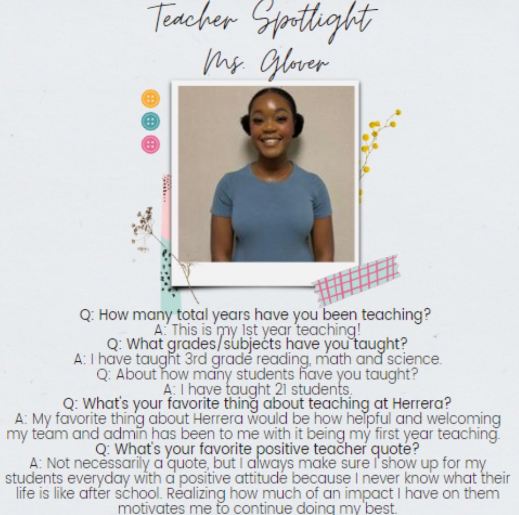 Teacher Spotlight #12: Ms. Glover🐾
@HoustonISD @TeamHISD 
#TAW #HerrerHuskies #ThankHISDTeachers
