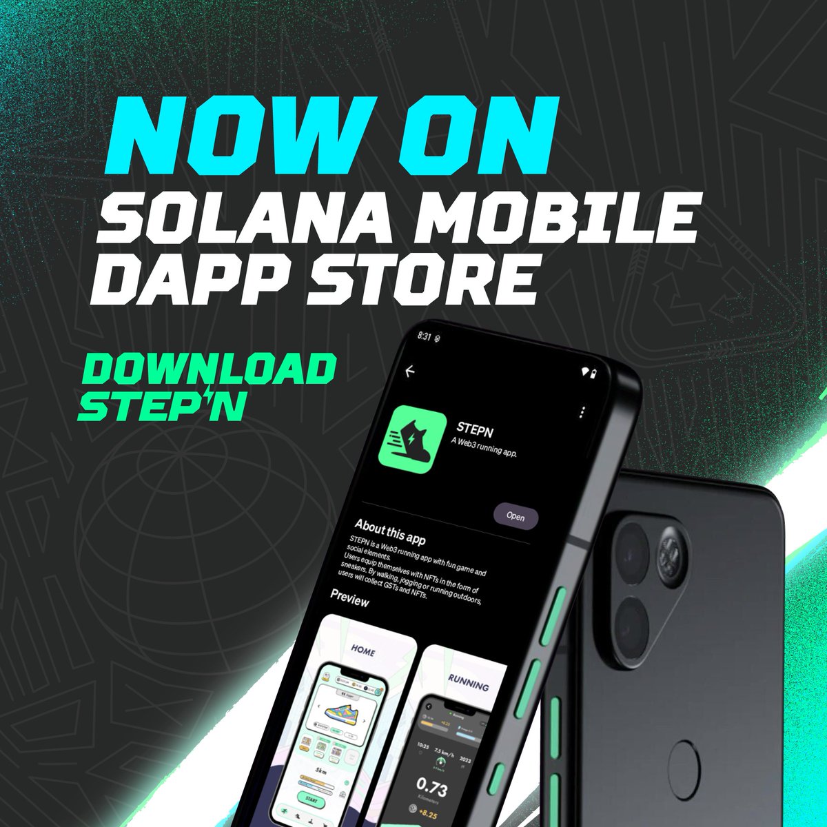 📞 Incoming call: @solanamobile As you guessed, we're thrilled to announce our introduction to the @solanamobile dApp Store📱 From NOW, you can download STEPN on the dApp Store for an immersive Web3 experience! 🎉 More to come very soon, stay tuned to not miss the next call 👀