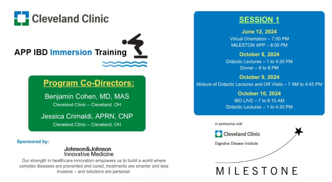 Apply today to participate in the 24/25 Cleveland Clinic APP IBD Immersion Training program. Only 5 spots available! Deadline to apply is 5/31/24. bit.ly/APP-IBD-Immers… @CleClinicMD #APP-IBD-Immersion @IBDBen @MRegueiroMD @IBD_FloMD @SWexner