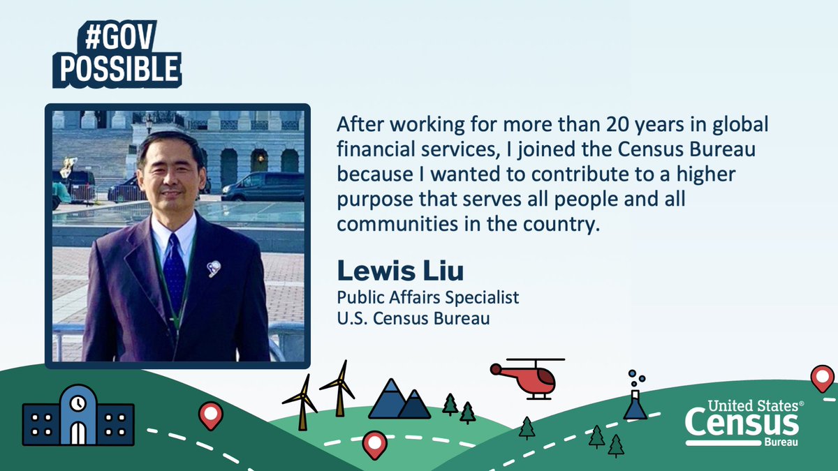 We wrap up #PublicServiceRecognitionWeek with a spotlight on Lewis Liu from our Public Information Office. #ThankYou to Lewis and all of our Census Bureau colleagues for all you do to help us achieve our mission. 🙌 #CensusData #PSRW #GovPossible