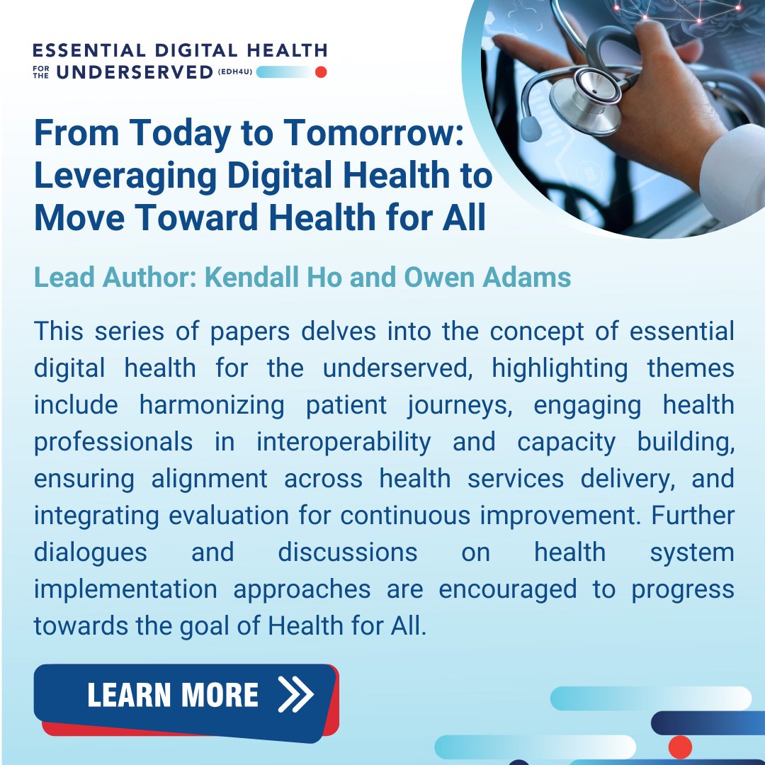 Join the journey toward "From Today to Tomorrow: Leveraging Digital Health to Move Toward Health for All", led by Kendall Ho and Owen Adams. Let's foster dialogue and collaboration for a healthier future!
ow.ly/LGeX50RrjvU

#DigEM #HealthForAll