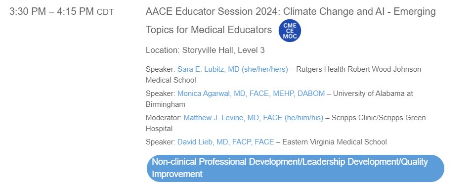 Excited to dive into the role of AI in endocrinology at @TheAACE #AACE2024 with @dclieb @SaraLubitz and Dr. Levine. Looking forward to exploring how AI is reshaping medical education #endotwitter #MedEd .'
