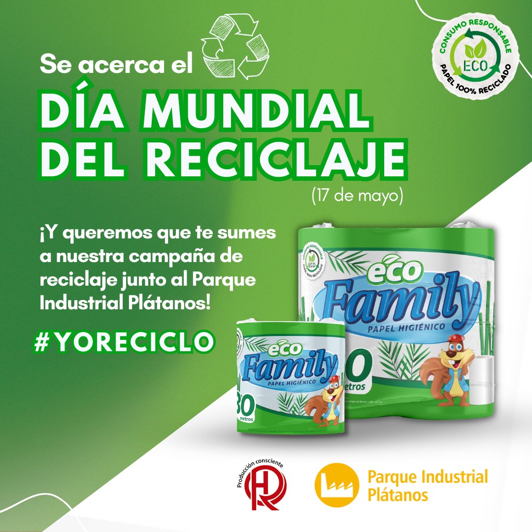 platanosparque's tweet photo. ♻️🌎 Invitamos a las empresas del  Parque Industrial Plátanos para participar en esta campaña por el Día Mundial del Reciclaje

🧻​📦 Reuní papeles y cartones que no sirven en bolsas

📅​ El viernes 17 de mayo, recibiremos el papel https://t.co/cN4TRBH9Oh