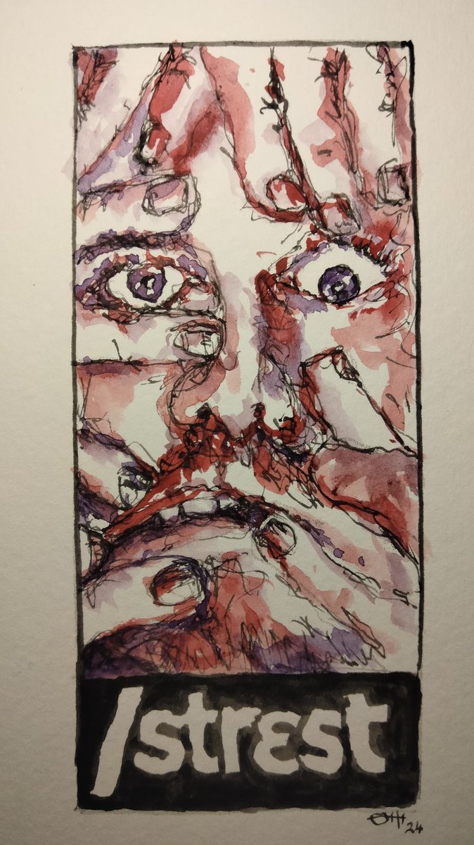 Stressed 

#thedailysketch #watercolour and #inkdrawing inspired by an image search for the word #stressed 
#originalartwork #emotionaljourney #artforsale julesartvan.etsy.com/listing/172928…