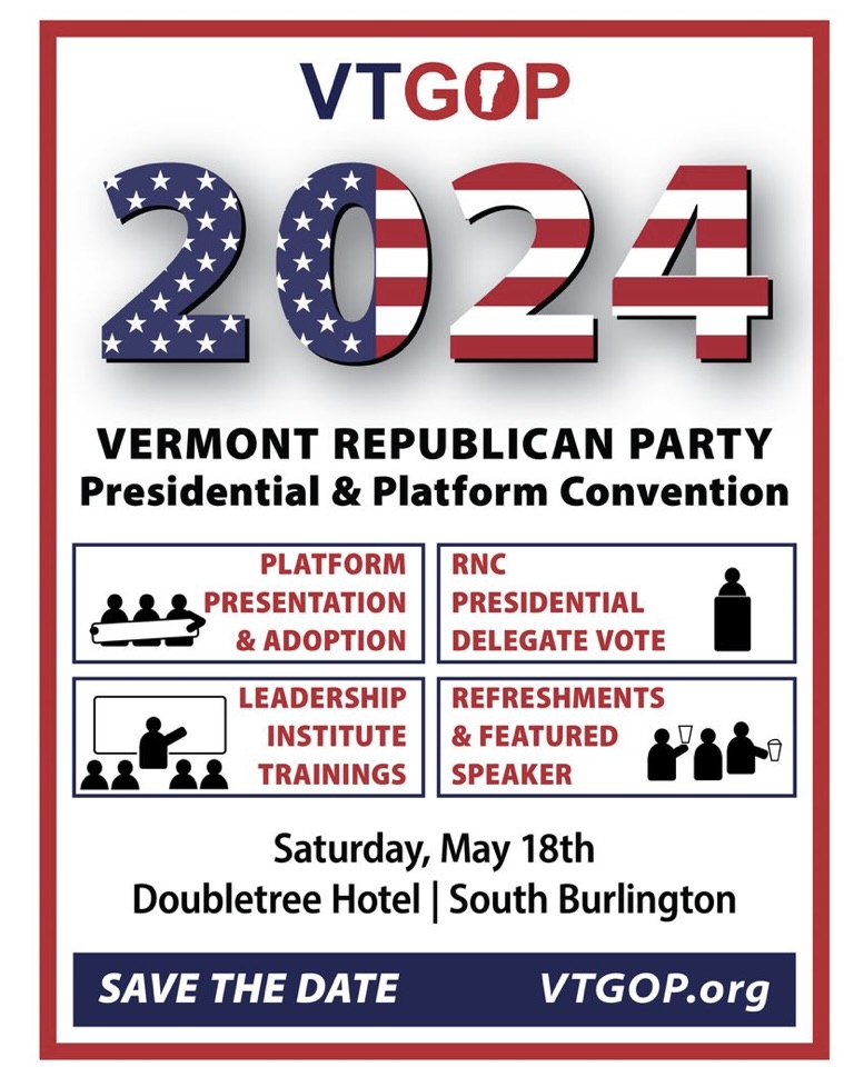 I am looking forward to the #VTGOP Spring Convention on MAY 18, 2024. I hope to see you all there. It will be nice to welcome Gov. Burgum to #VERMONT.