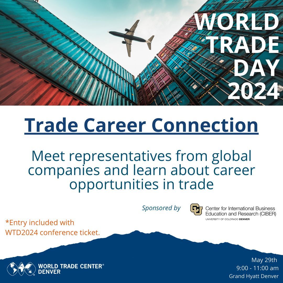 Join us for an event during #WorldTradeDay2024 where you'll discover exciting paths with leading global companies. Don't miss out on your chance to take your career to the next level at #TradeCareerConnection. buff.ly/4bs1JH7 #CareerOpportunities #Denver #Colorado