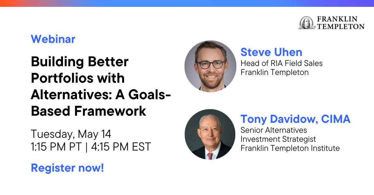 FINANCIAL PROFESSIONALS: Join our own Steve Uhen and Tony Davidow as they delve into the world of alternative investments. Discover how these strategies can empower advisors in effectively meeting their clients' goals. Register now: s.frk.com/3vvEeg0