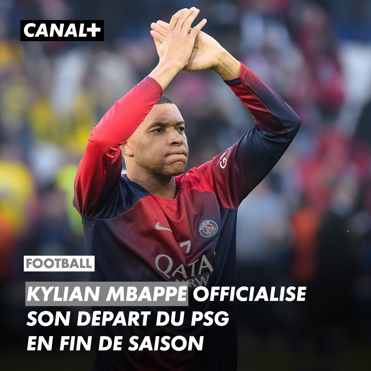Kylian Mbappé 🗣 : 'C'est ma dernière année au Paris Saint-Germain'. C'est à travers une vidéo diffusée dans son compte Instagram que l'attaquant français à rendu officielle sa décision de quitter le PSG en fin saison. Il disputera son dernier match au Parc ce dimanche.