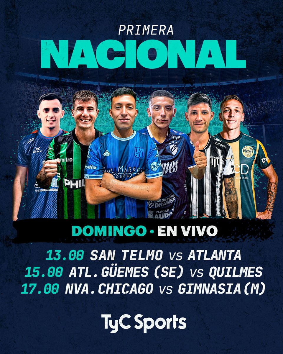 Primera Nacional en TyC Sports: Viví San Telmo vs Atlanta, Atl. Güemes (SE) vs Quilmes y Nva. Chicago vs Gimnasia (M)