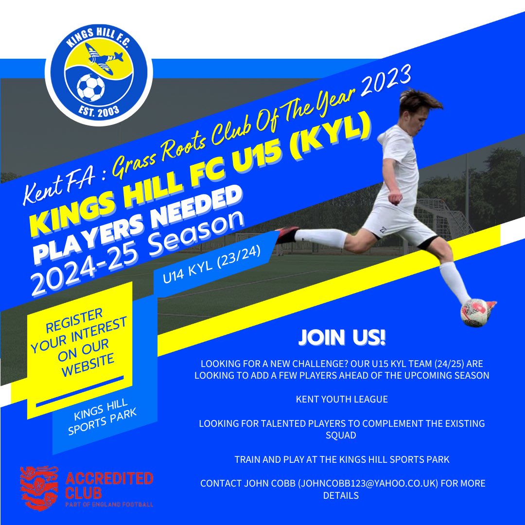 Our U14 Kent Youth League Team are looking for talented players to join their strong squad as they head into next season as U15 See the post below should you be interested! 🟡🔵