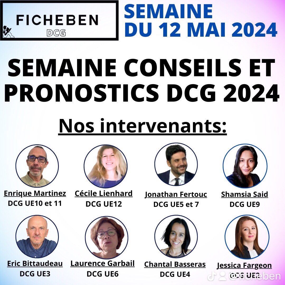 ficheben's tweet image. La semaine conseils et pronostics DCG 2024 débute à partir de ce Dimanche 12 Mai. En accès libre pour tous ici: formations.ficheben.fr/formations/sem…  #dcg #dcg2024