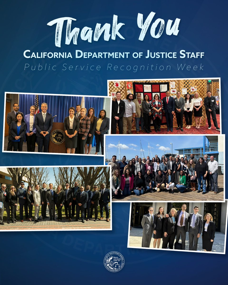 As Public Service Recognition Week comes to a close, I want to take a moment to honor the nearly 6,000 employees at California DOJ.   From advancing public safety to protecting our environment, your service to the Golden State is unparalleled.    Thank you!