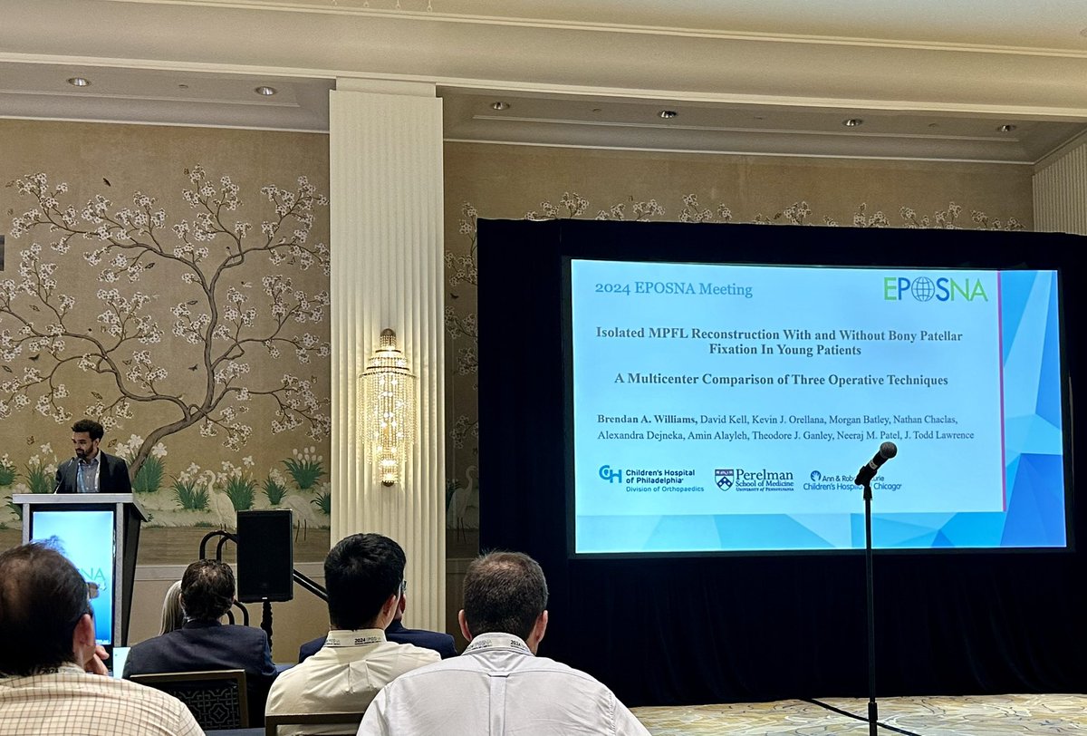Neeraj Patel, MD, MPH, MBS (@neerajmpatel) on Twitter photo Collaborative research is great, but even better when the PI is your boy Brendan Williams!
Our study shows no outcomes differences when using MPFL recon techniques without bony patellar fixation vs. traditional bony fixation.
<a href="/choporthoresrch/">CHOP Ortho Research</a> 🤝 <a href="/LurieOrtho/">Lurie Children’s Orthopedics & Sports Medicine</a>
#EPOSNA2024 Collaborative research is great, but even better when the PI is your boy Brendan Williams!
Our study shows no outcomes differences when using MPFL recon techniques without bony patellar fixation vs. traditional bony fixation.
<a href="/choporthoresrch/">CHOP Ortho Research</a> 🤝 <a href="/LurieOrtho/">Lurie Children’s Orthopedics & Sports Medicine</a>
#EPOSNA2024