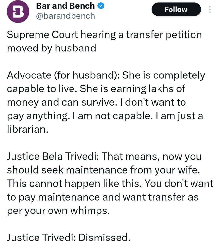 Why judges are scared? They know, if the trend of denial of maintenance to women catches up, then the entire industry will fall like the Berlin Wall.

They are realising that #1CroreAlimony game won't work for long.

Most husbands trust the legal system. They think, if he is…
