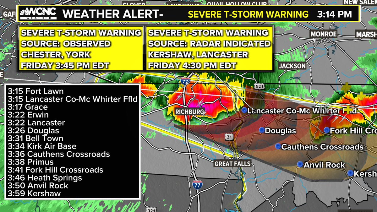 3:16 pm ET: Golfball size hail with this storm, make sure your cars are under cover if you have it. #scwx #wcnc