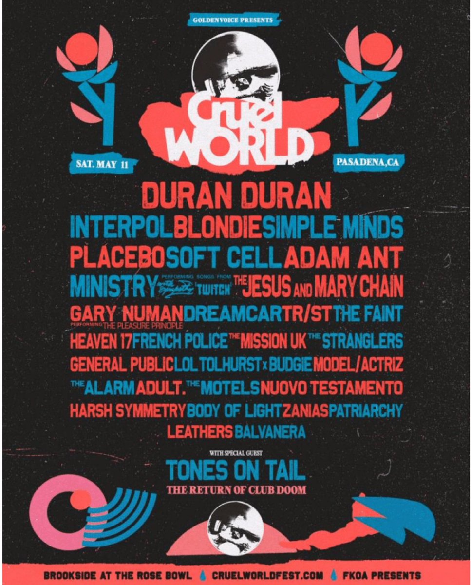 Check out Clem and Blondie tomorrow at the Cruel World festival in Pasadena, CA. @clem_burke @BlondieOfficial @cruelworldfest