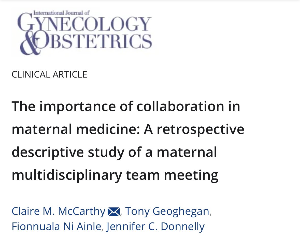 Great start to the weekend seeing this published <a href="/IJGOLive/">IJGO</a>! We describe the value of MDT discussions in planning reproductive care for women with complex medical problems. Credit especially to <a href="/drjendonnelly/">Jennifer Donnelly</a> for her inspiring passion in the development of maternal medicine in 🇮🇪.