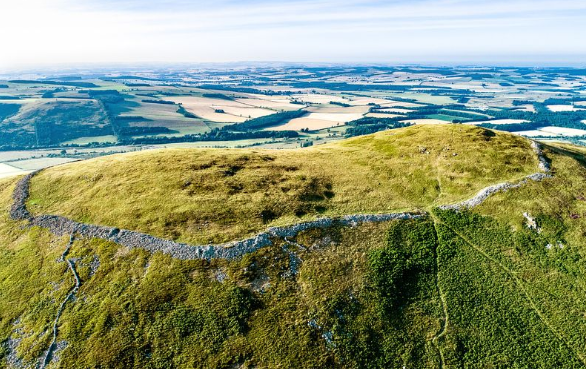 Yeavering Bell, Northumberland, late pre-historic hillfort (whatever a 'hillfort' was), by Sally Ann Norman. Tribal centre of the Votadini, known in Brythonic and Old Welsh as Din Gefron.