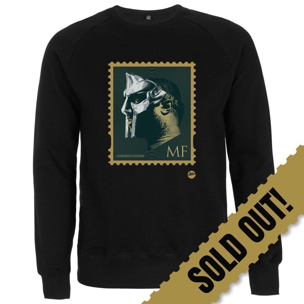 MF DOOM STAMP SWEATERS ALL SOLD OUT! Couple of hoods available and some tees. Gold Silver and Green Screen Print on 100% Organic FairTrade compliant cotton. #”Most of my VILLAINS DONT appear on no stamp” MFDOOM madina.co.uk/shop/latest/mf…