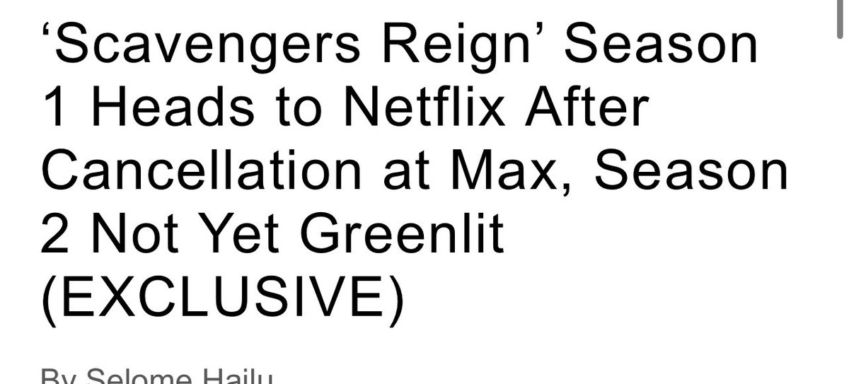 AwestruckVox's tweet photo. Scavenger’s Reign WAS cancelled by Max

Netflix is considering moving forward with season 2, if it does well when it drops on there at the end of May.

We NEED to have this show blow the fuck up when it hits Netflix on May 31st. I really do think it’s possible. Golden opportunity https://t.co/14OXklHT0a