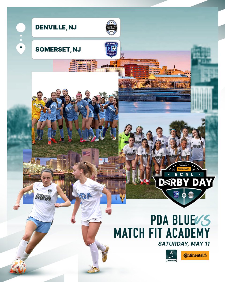 The 𝓒𝓸𝓷𝓽𝓲𝓷𝓮𝓷𝓽𝓪𝓵 𝓣𝓲𝓻𝓮 𝓔𝓒𝓝𝓛 𝓓𝓮𝓻𝓫𝔂 𝓓𝓪𝔂 heads to the Northeast this weekend, where PDA Blue will host Match Fit Academy in the multi-age group showdown. @ECNLgirls | @continentaltire