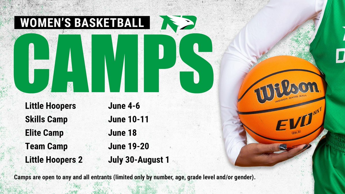 Less than a month out from the start of 🏀 camps! ❗️Opportunities for K-12! Info & sign up 🔗: Fightinghawks.com/camps #UNDproud | #LGH