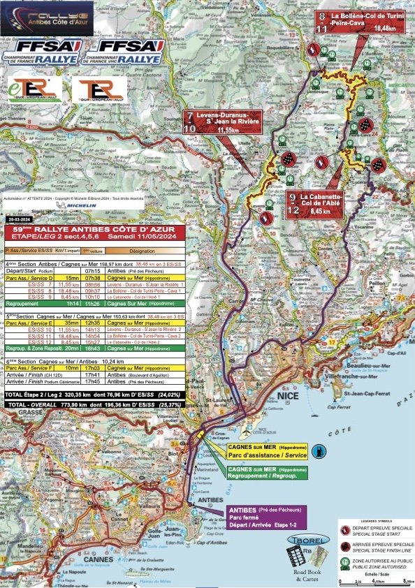 ROGRAMME SAMEDI 11 MAI : Étape 2
🔹️ Total ES : 76,96 km
🔸️ Total liaison : 320,35 km

▪️ES 7️⃣ &amp; 1️⃣0️⃣ / Levens – Duranus – St Jean La Rivière
▪️ES 8️⃣ &amp; 1️⃣1️⃣ / La Bollène – Col de Turini – Peira Cava
▪️ES 9️⃣ &amp; 1️⃣2️⃣ / La Cabanette – Col de l’Ablé
