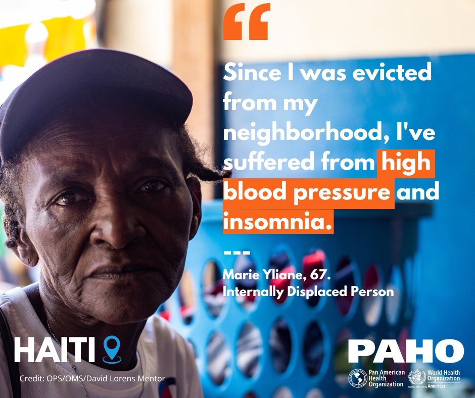 #Haiti Crisis At 67, Marie lives in a site for displaced persons, home to almost 2500 people. Learn more about how mobile clinics set up by local health authorities with the support of PAHO, @UNCERF, and other partners are supporting people like Marie: paho.org/en/news/22-4-2…