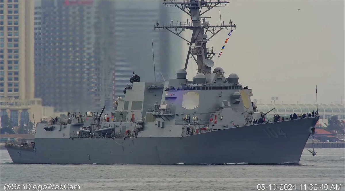 USS Sterett (DDG 104) Arleigh Burke-class Flight IIA guided missile destroyer leaving San Diego - May 10, 2024 #usssterett #ddg104 

SRC: webcam