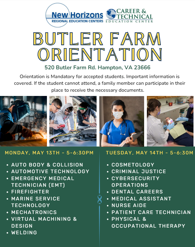 Mark your calendar! Orientation is next week. We look forward to meeting our new students and families! #NHRECCTE #NewHorizonsCTE #LeadBoldly #WeAreNewHorizons @NHREC_VA