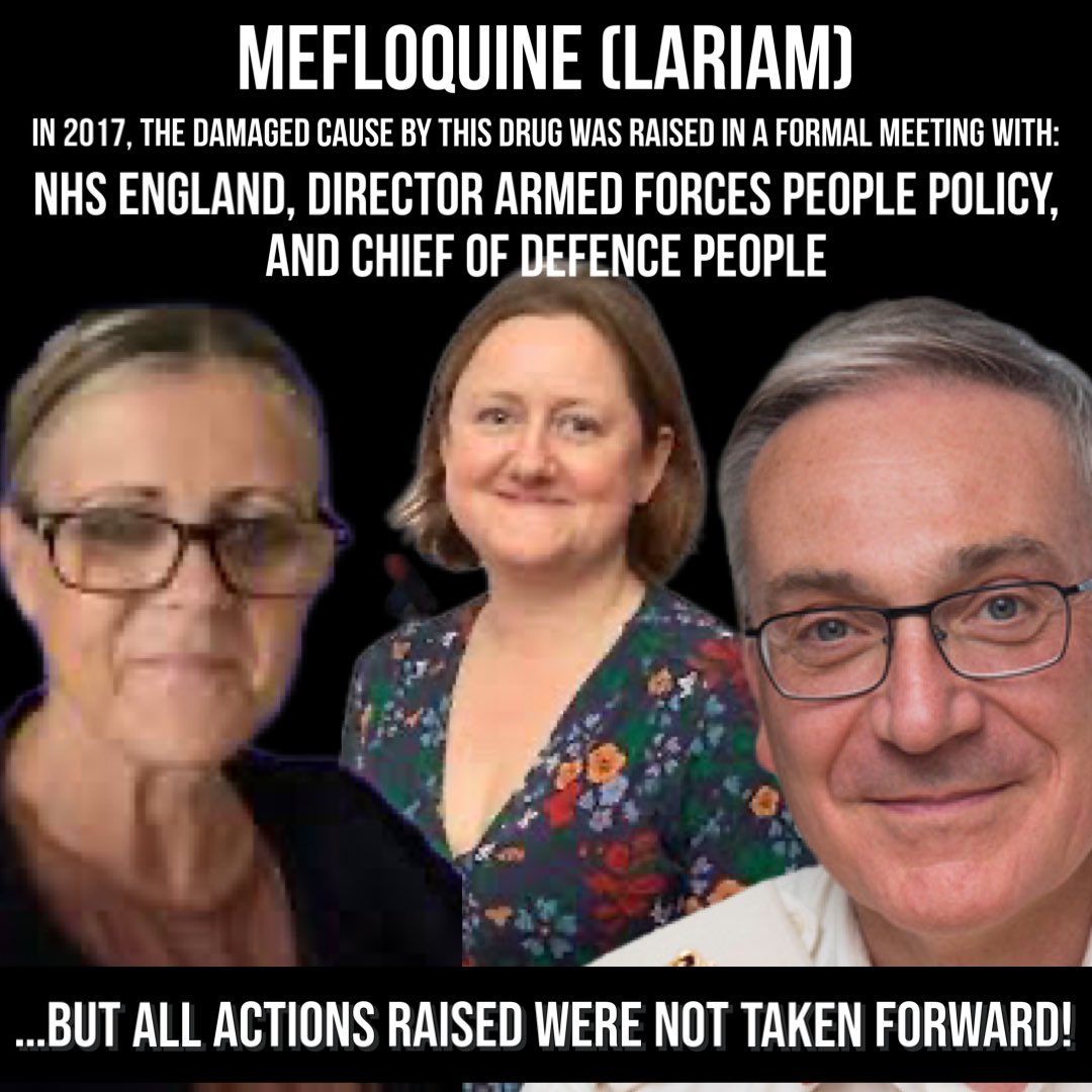 —7-YEAR OF #LARIAM COVERUP— Beyond neglecting thousands of #Mefloquine Veterans🧠🪖. In this 2017 meeting, why did policy makers, Kate Davies @NHSEngland, Helen Helliwell @HelliwellHelen, & Lt Gen Richard Nugee @RNugee choose to bury their duty to aid those in need?…