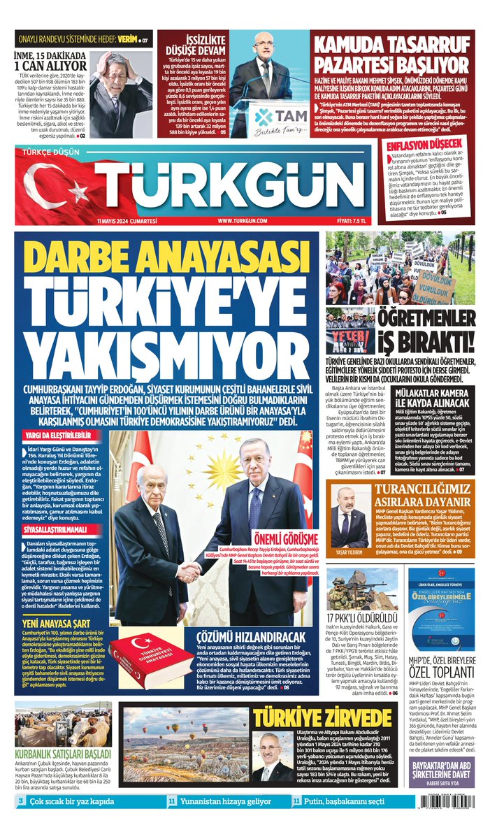 Gazetemizin 11 Mayıs 2024 Cumartesi baskısını inceleyebilirsiniz... #Türkgün #turkgungazetesi