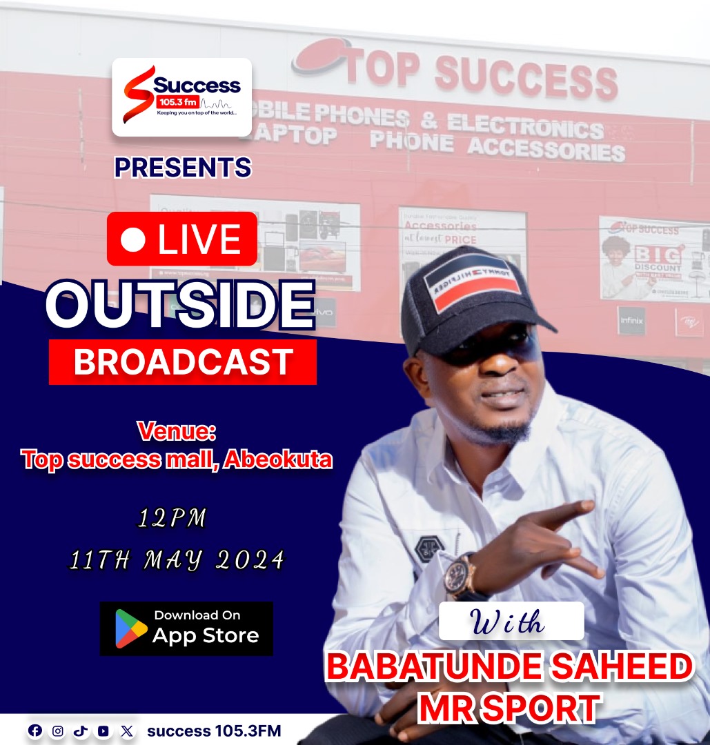 it's going to be an afternoon of outside broadcast sportainment with babatunde saheed (mr sport) LORI PAPA with Rolemodel at the new TOP SUCCESS MALL tomorrow at lalubu road oke - ilewo abeokuta ogun state. from 12 PM to 1:30 pm. COME ONE! COME ALL!!